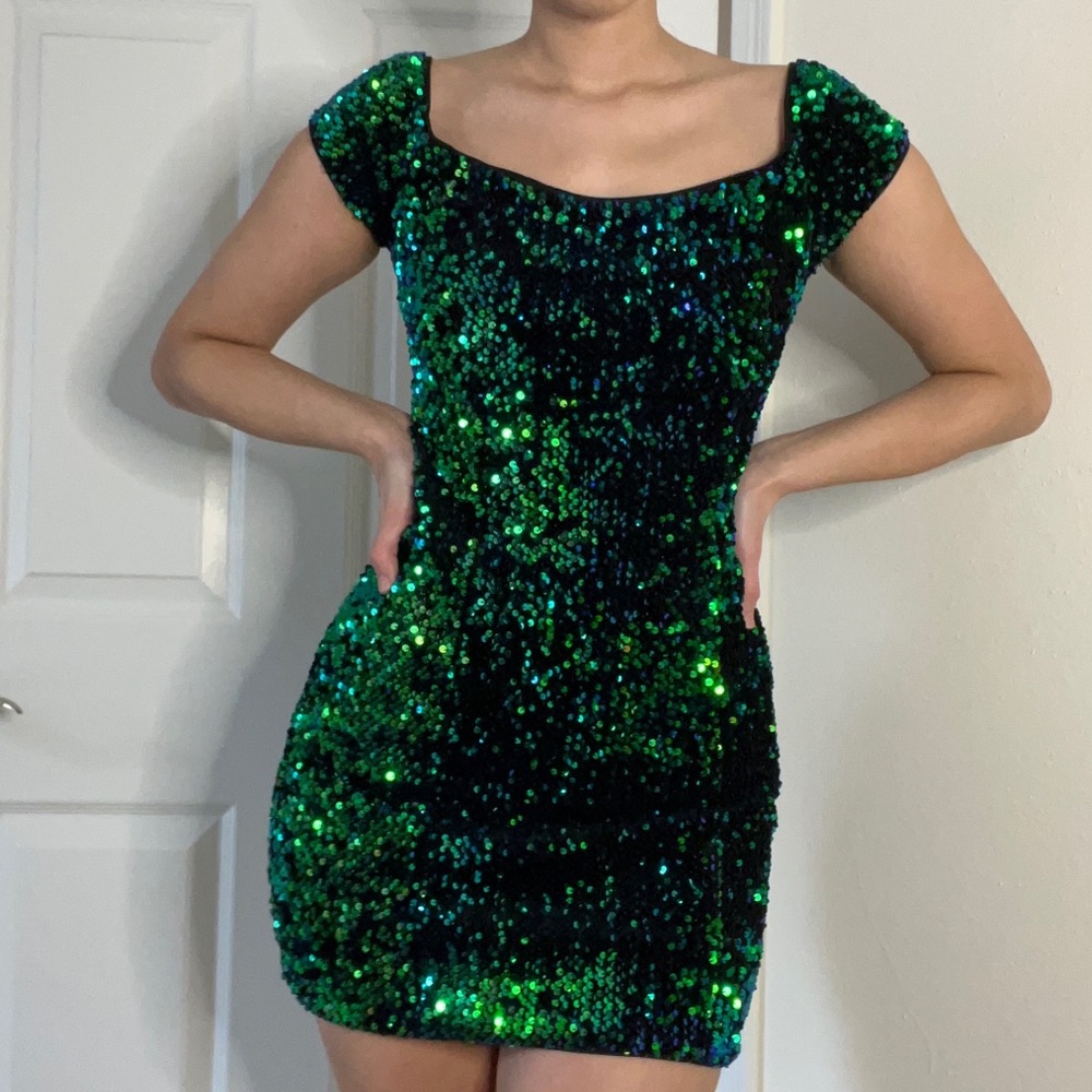 Blue-Green Sequin Dress